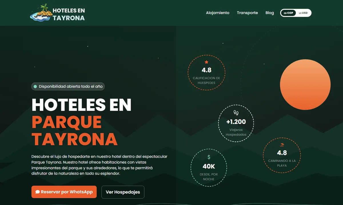 Página web de Hotel en Tayrona, hospedaje en el Parque Tayrona
