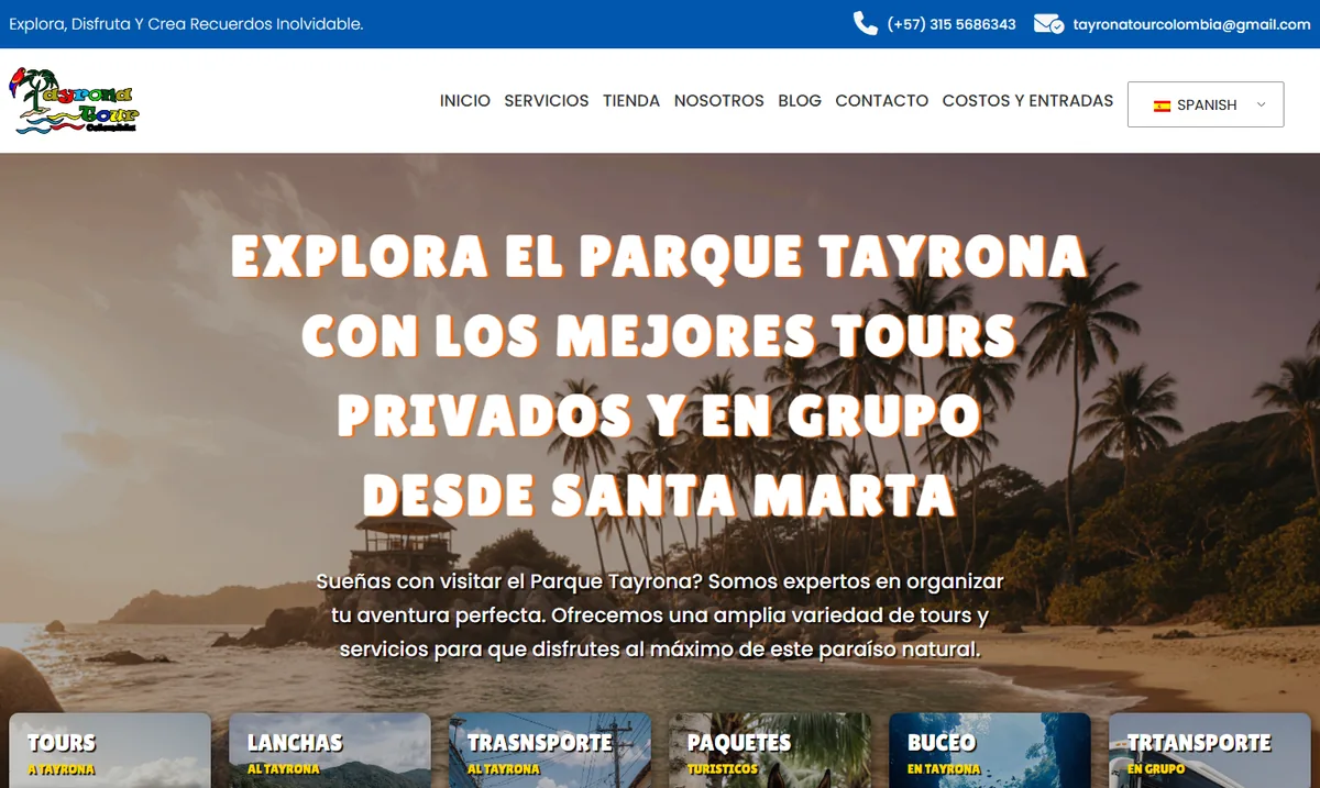 Página web de Tayrona Tour Colombia, agencia de tours en Santa Marta